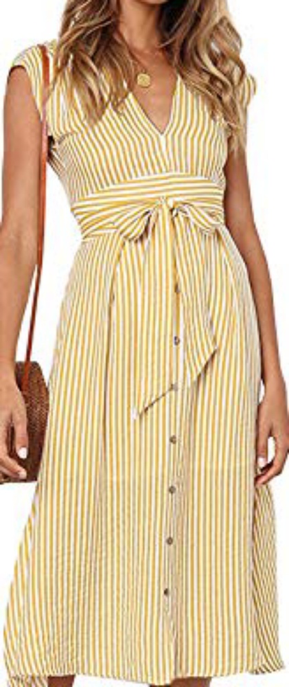 Adorable Yellow Striped Midi Dress